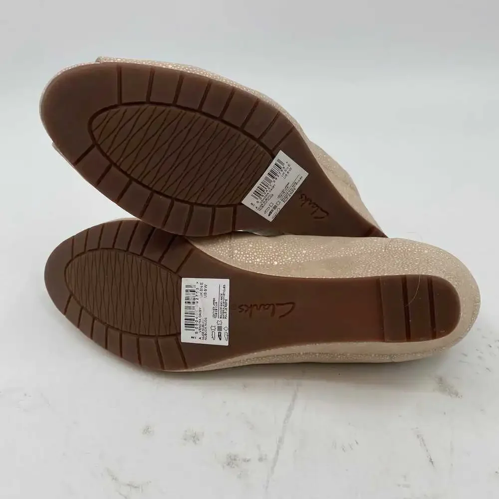 Clarks Tan Vendra Daisy Peep Toe Wedges | Leather, US 8